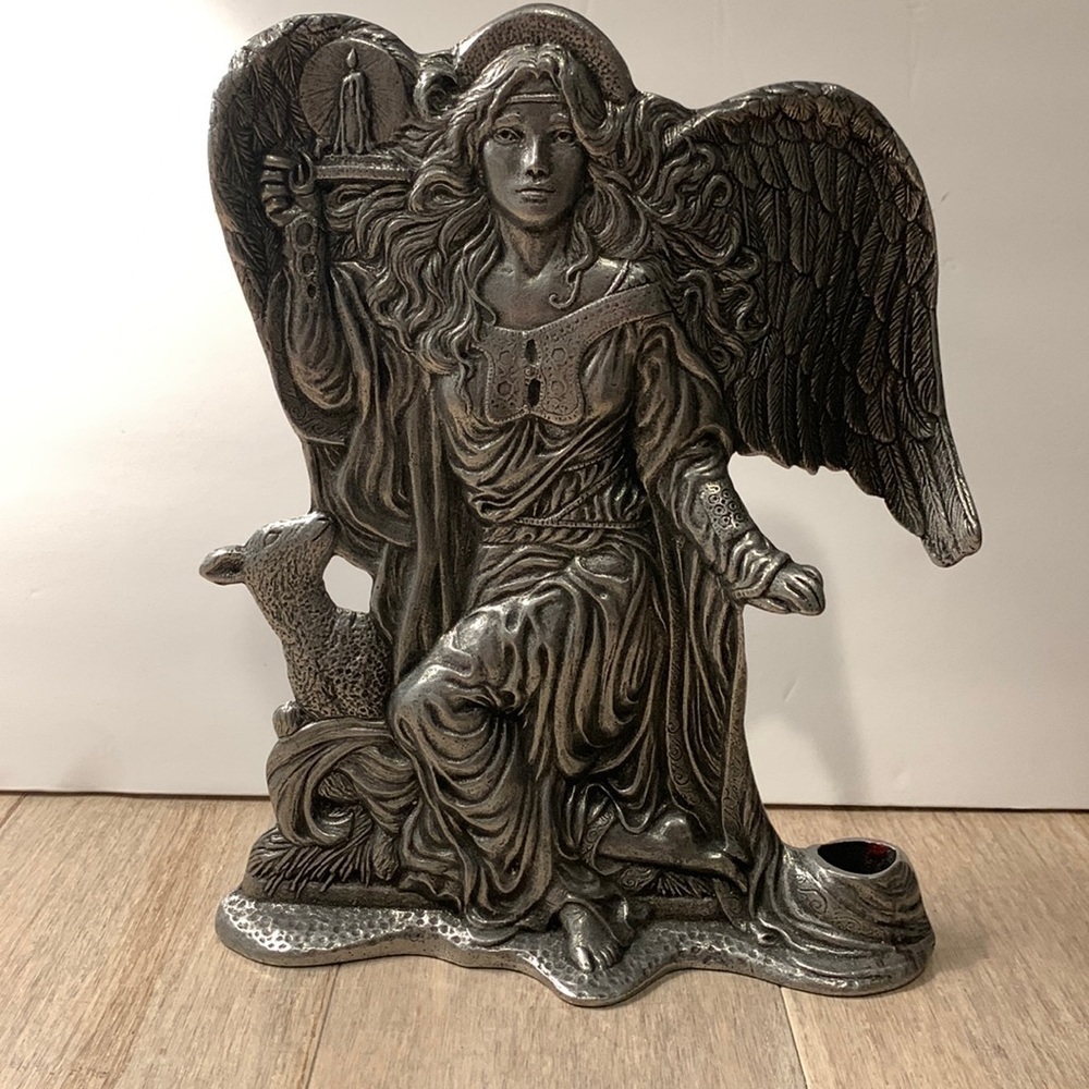 ANGEL & Lamb w/Wings Candle Stick Holder- Excellent Condition
